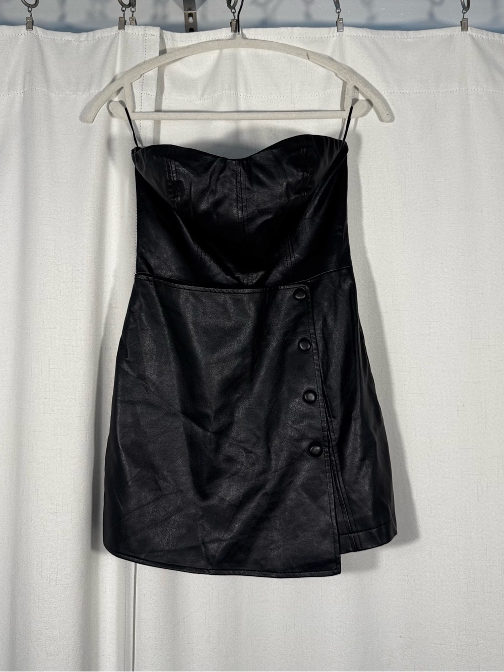 Zara Black Faux Leather Strapless Skort Romper